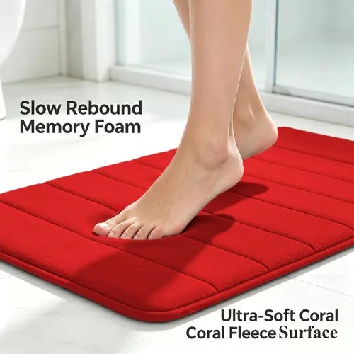 Vista 4 de Juego de 2 alfombras de baño de espuma viscoelástica, súper suaves, absorbentes, de secado rápido, alfombras de baño de espuma viscoelástica