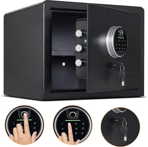 Vista 11 de Caja de seguridad para el hogar Caja de seguridad de lujo para joyas con bloqueo por huella dactilar y teclado, estante removible, de alta seguridad