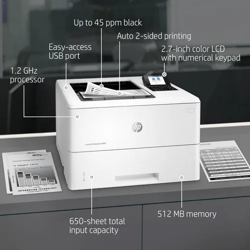 Vista 2 de HP LaserJet Enterprise M507dn Impresora monocromática con Ethernet integrado e impresión de 2 caras (1PV87A)
