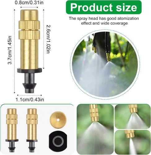 Vista 3 de Boquilla atomizadora de cobre ajustable de 1/4 de pulgada, rociador de riego por goteo Kalolary de 4/0.276 in, microrociador atomizador para jardín