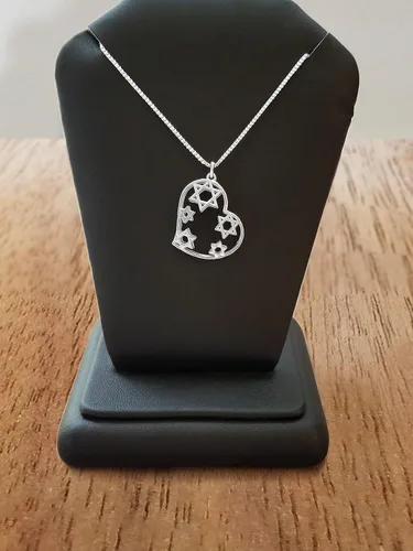 Vista 6 de Alef Bet by Paula Collar de estrella de David, colgante de corazón de plata de ley, regalo de joyería judía para mujer