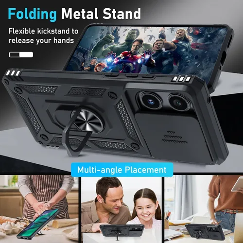 Vista 2 de Janmitta Funda compatible con Moto Edge 2025, cubierta integrada para lente de cámara deslizante + soporte de anillo de dedo, resistente, a prueba