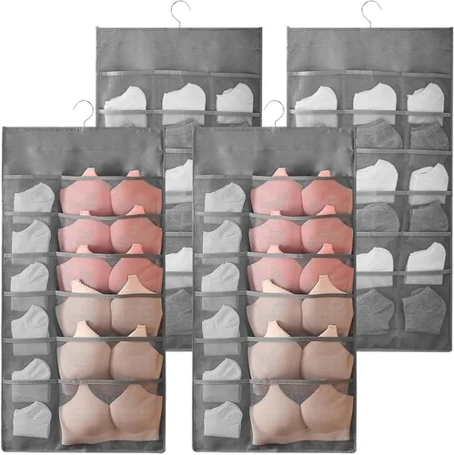 Vista 7 de Organizador de almacenamiento colgante para brasieres y ropa interior, bolsillos de malla, estante de pared de doble cara, armario, bolsa ahorradora