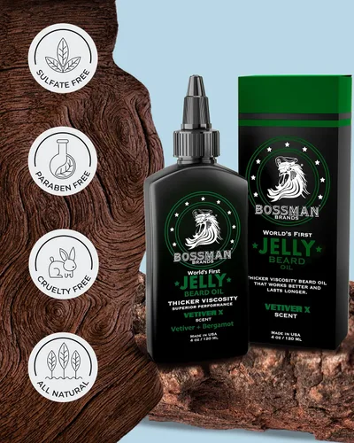 Vista 5 de Bossman Paquete de aceite de gelatina para barba para hombre, paquete de 2, 8 onzas (Royal Oud + Vetiver X Scents), suaviza, hidrata y acondiciona