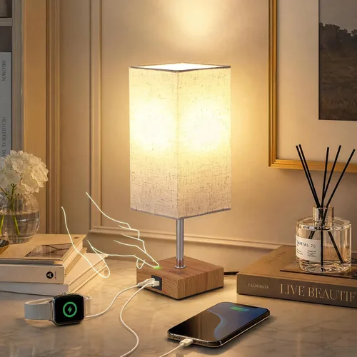 Vista 9 de Siljoy Lámpara de mesa trípode de 14.2 pulgadas, lámpara de mesita de noche M(Interruptor basculante)