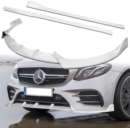 Vista 9 de Q1-TECH, 9 piezas de extensión de labio delantero del parachoques y faldón lateral compatible con Mercedes-Benz Clase E E43 AMG E200 E250 E300 E350