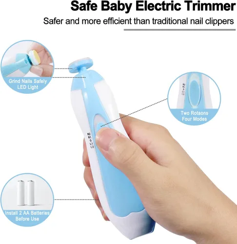 Vista 2 de Cortador de uñas eléctrico para bebés, de bajo ruido, seguro para recién nacidos, con 6 cabezales de molienda ligeros y reemplazables, esmalte