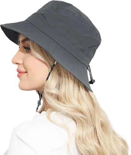 Vista 2 de Sombrero de balde impermeable plegable para mujer, sombrero de sol con protección UV para hombres, Gris profundo, Talla única