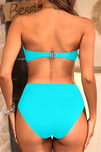 Vista 2 de Tempt Me Conjunto de bikini bandeau para mujer, traje de baño de dos piezas sin tirantes de corte alto de cintura alta Agua
