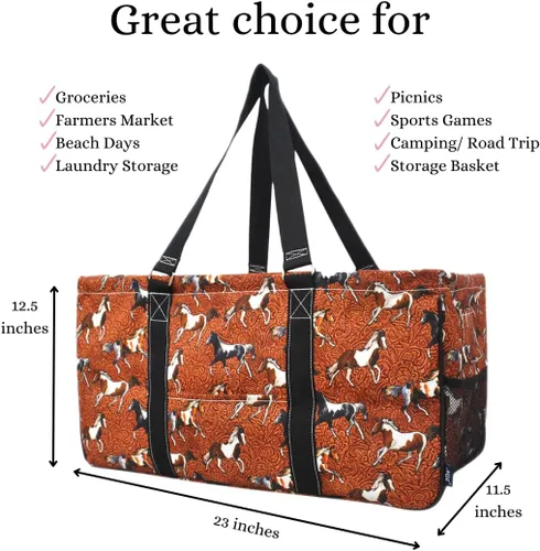 Vista 503 de NGIL Bolsa de comestibles reutilizable extra grande plegable de gran tamaño para comestibles, almacenamiento, picnic, playa, Estampado