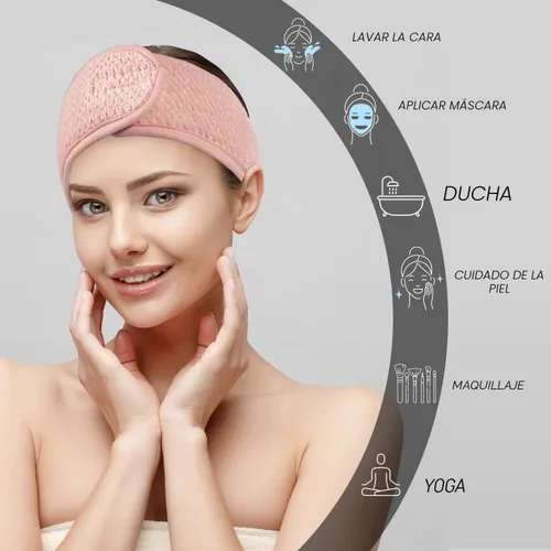 Vista 4 de Whaline Paquete de 4 diademas faciales de spa, bandas ajustables para el cabello, toalla suave para lavado facial, ducha, deportes, yoga