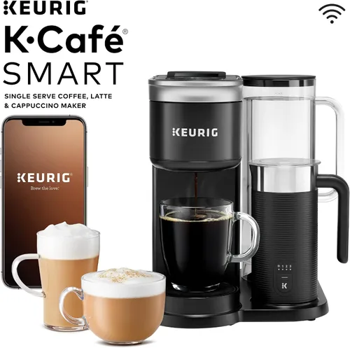 Vista 6 de Keurig K- Slim - Cafetera de cápsulas K-Cup de una sola porción, tecnología multistream, negro y K-Cafe SMART - Cafetera de cápsulas K-Cup de una