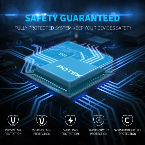 Vista 4 de POTEK - Inversor de corriente de 500W, Inversor de coche, DC 12V a AC 110V, puerto de carga de AC dual y puertos USB de 2Amp para computadora