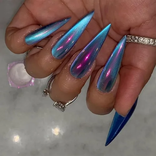 Vista 34 de SINHOT - Juego de 24 uñas postizas a presión extralargas, con forma de almendra, acrílicas, con pegamento, de cobertura completa, con diseños