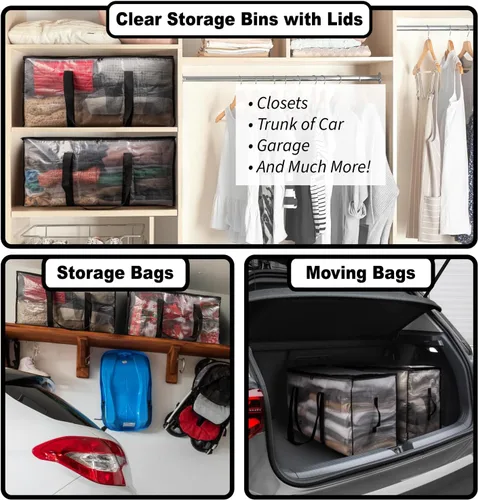 Vista 2 de ClearSpace Bolsas de mudanza o bolsa de almacenamiento de gran tamaño – Cajas grandes para mudanzas con correas de mochila, cremalleras y asas