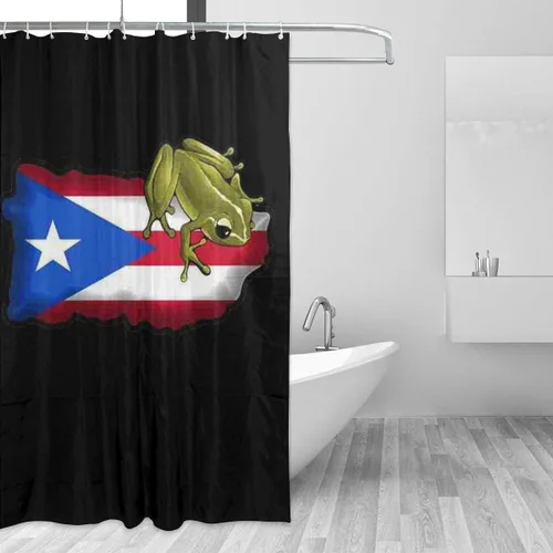 Vista 2 de Puerto Rico Y El Coqui - Cortina de ducha, juego de cortinas de baño con ganchos, poliéster, 72 pulgadas de alto x 60 pulgadas, opacas, unisex