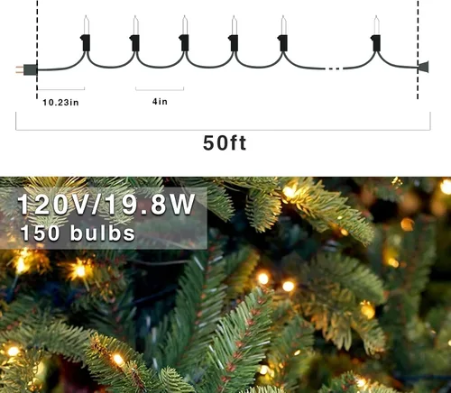 Vista 5 de 150 unidades de luces de Navidad LED mini de color blanco cálido, 50 pies de cable marrón, con certificación UL, conectables, luces de Navidad