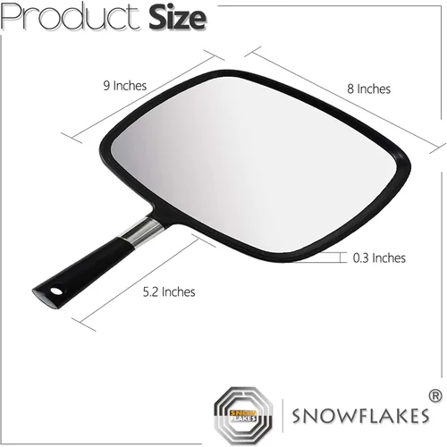 Vista 5 de Espejo de mano con copos de nieve, espejo de mano grande y cómodo con mango para salón (negro)