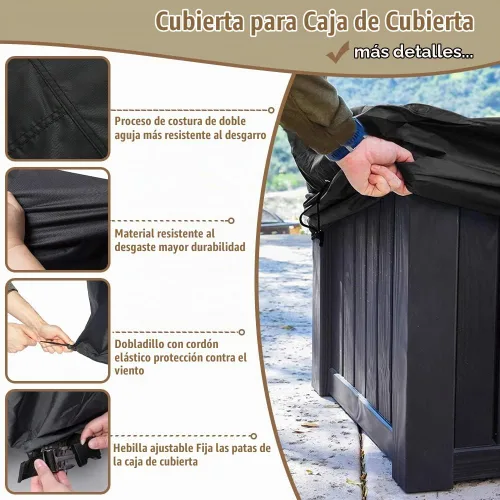 Vista 5 de Cubierta para caja de cubierta impermeable resistente al agua, caja de almacenamiento para patio, con cremallera, funda de banco otomano