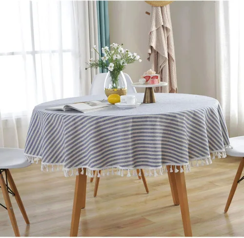 Vista 13 de AMZALI Mantel de Rayas con Borlas de Algodón y Lino Resistente a Manchas/A Prueba de Polvo Impermeable Cubierta de Mesa para Decoración de Mesa