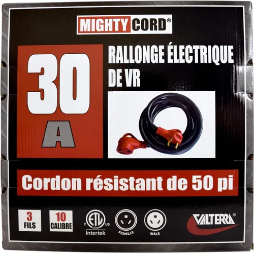Vista 4 de Valterra Mighty Cord RV - Cable de extensión de 30 amperios, cable de extensión de alimentación de 50 pies, color rojo