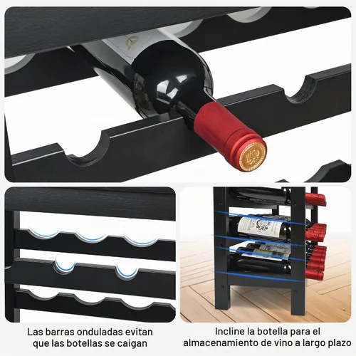 Vista 4 de VASMIA Estante de vino de bambú para 42 botellas, estante de vino de 7 niveles independiente con mesa, estante de almacenamiento de vino para Negro