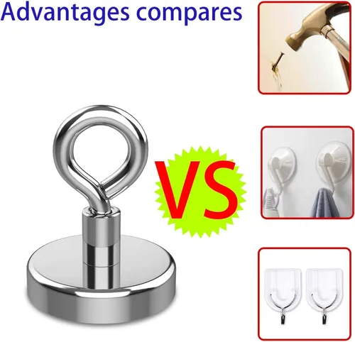 Vista 2 de KQWOMA Ganchos magnéticos para ojos, 12 ganchos magnéticos de neodimio fuertes para colgar, luces, herramientas, cocina, lugar de trabajo, oficina