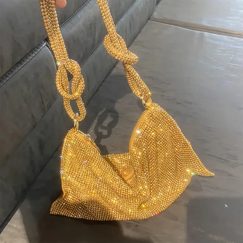 Vista 5 de Bolso de noche brillante con diamantes de imitación para mujer, bolso de mano plateado, bolso Hobo para fiesta, baile de graduación, boda