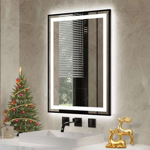 Vista 8 de Espejo LED para baño de 20 x 28 pulgadas con frente degradado y luz LED, espejo retroiluminado para baño, 3 colores, CRI > 90, espejo de baño
