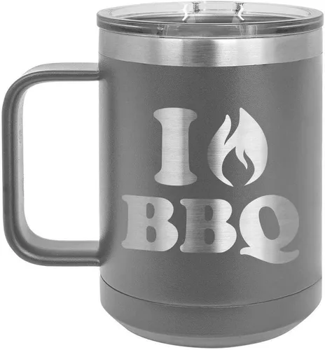 Vista 15 de I Love BBQ Black Taza de café de 15 oz con tapa deslizante Taza de café de viaje aislada Idea de regalo para barbacoa y parrilla para hombres