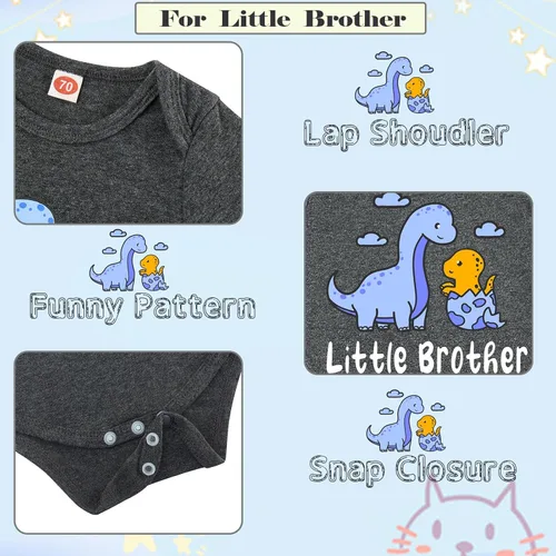Vista 4 de Funnycokid Conjunto de camisetas a juego para hermano mayor, hermano pequeño, ropa de regalo para bebé