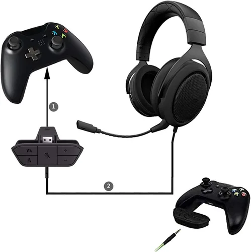 Vista 4 de Adaptador de auriculares estéreo para Xbox One con micrófono de audio conversor de auriculares Negro con azul