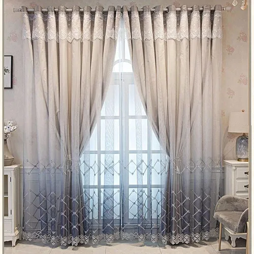 Vista 12 de Amidoudou 1 par de cortinas geométricas de doble capa para sala de estar, cortinas bordadas con patrón de diamante degradado para dormitorio