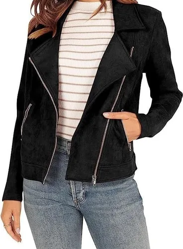 Vista 6 de ONDIAN Womens Motorcycle Jacket Long Sleeve Zip Up Pockets Short Coat Outerwear For Women Crop Cropped Slim Biker Jackets
