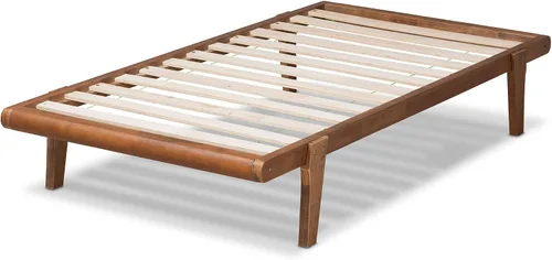 Vista 5 de Baxton Studio Kaia Mid-Century - Marco de cama moderno de madera con acabado marrón nogal, tamaño individual