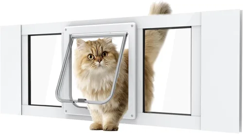 Vista 8 de Puerta de gato de aluminio para ventanas, ajustable para adaptarse a un ancho de ventana de 24 a 28 pulgadas, inserto de ventana de puerta de gato