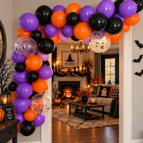 Vista 6 de Gejoy Kit de guirnalda de globos de Halloween de 129 piezas, negro, naranja