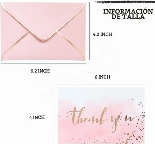 Vista 3 de Winoo Design Tarjetas de agradecimiento de color oro rosa y rosa resistentes con sobres, paquete de 36, tarjetas de agradecimiento de despedida