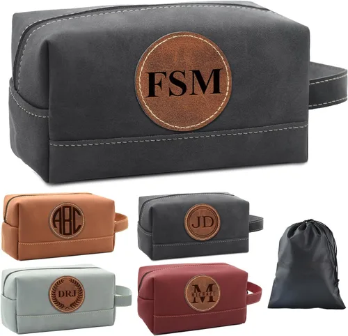 Vista 16 de Paquete de 2 bolsas de aseo personalizadas para hombres hechas a mano, kit de cuero personalizado para hombres, regalos personalizados para hombres