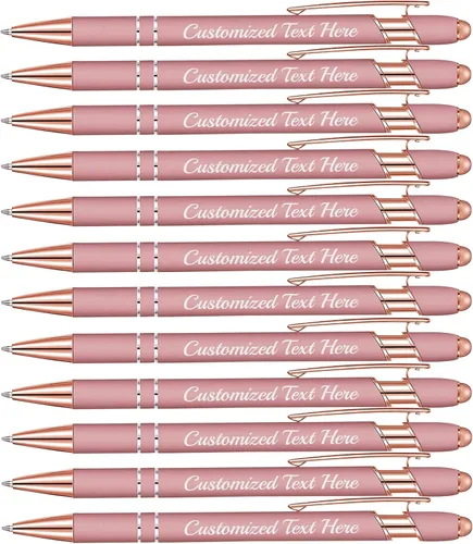 Vista 31 de Aolun Bolígrafo personalizado, bolígrafo grabado personalizado con lápiz capacitivo, 12 unidades, metal suave al tacto, introduce el nombre, Naranja