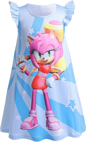 Vista 3 de EZDRESS Vestido de verano para niñas, estampado de erizo de dibujos animados, vestidos casuales para niños pequeños, ropa para el hogar, vestido
