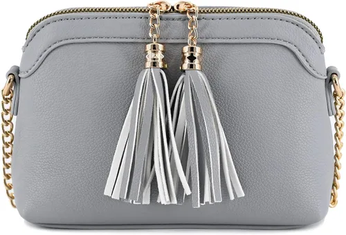 Vista 2 de Bolso cruzado pequeño con dos borlas con correa de cadena, bolso pequeño para mujer