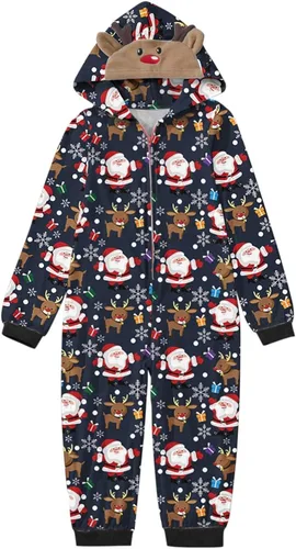 Vista 2 de ZEFOTIM Pijamas de Navidad para la familia con lindos mamelucos con capucha, conjuntos a juego para adultos, niños y bebés