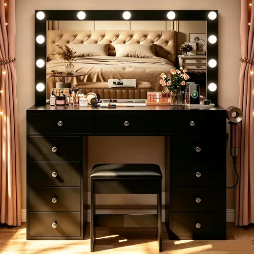 Vista 12 de CollaredEagle 45" Large Black Vanity Desk with Vibrant RGB Lighting.