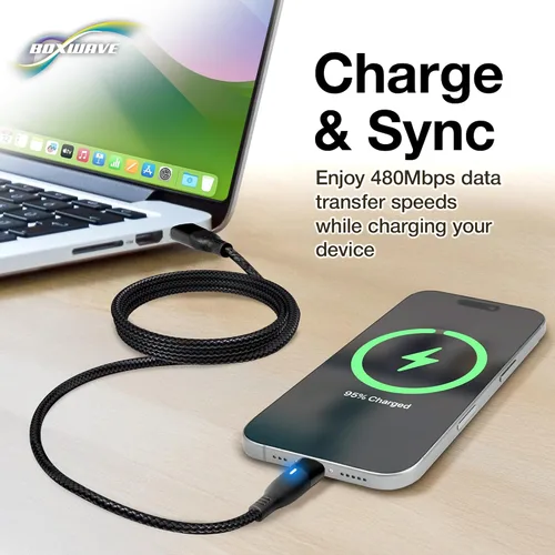 Vista 8 de BoxWave Cable compatible con Jabra Enhance Plus - MagnetoSnap PD AllCharge (100 W), carga magnética trenzada USB tipo C Micro - negro azabache