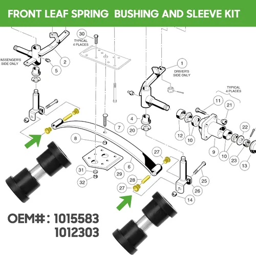 Vista 3 de 10L0L Kits de bujes de reparación de carrito de golf – Kits de bujes de reparación de extremo delantero y trasero para Club Car DS 1993 Arriba – Kit