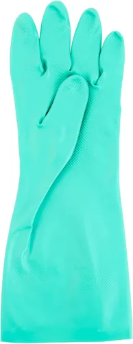 Vista 18 de Restaurantware Guantes de limpieza verdes, 10 pares de guantes de nitrilo de 15 mil de grosor, pequeños y resistentes con puño largo, forro