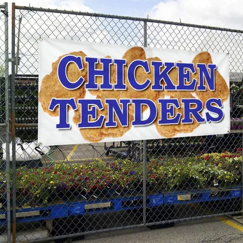 Vista 4 de Vinyl Banner Multiple Sizes Chicken Tenders Food Fair Truck Restaurant Food & Beverage Outdoor Weatherproof Industrial Yard Signs Blue 4 Grommets