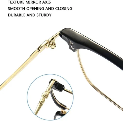 Vista 6 de FROBON Gafas de media montura para miope, lentes retro de metal para hombres y mujeres (color negro y dorado, tamaño -2.0X)