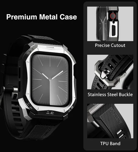 Vista 5 de ULTIMAL Compatible con Apple Watch de 1.929 in/1.772 in/1.732 in, correa deportiva resistente con carcasa de acero inoxidable resistente, correa